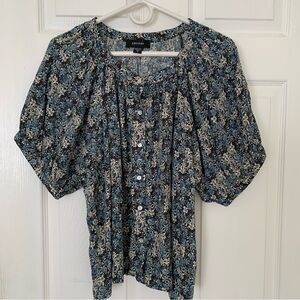 Karen Kane Blue Button Floral Top M